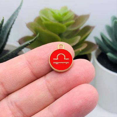 60 Pcs Red Round Zodiac Charms Image 2