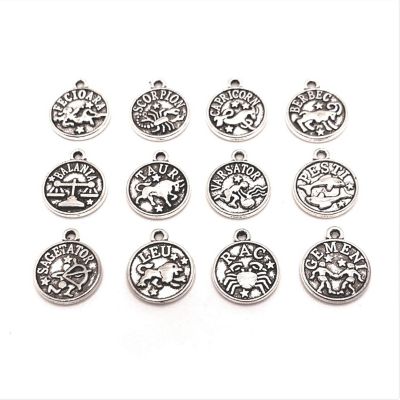 60 Pcs Silver Zodiac Coin Charm Sets Image 1