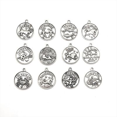 60 Pcs Silver Zodiac Coin Charm Set Image 1