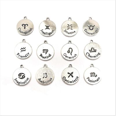 60 Pcs Silver Zodiac Coin Charm Set Image 1