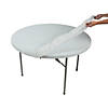 60" White Fitted Round Disposable Plastic Tablecloth Image 1