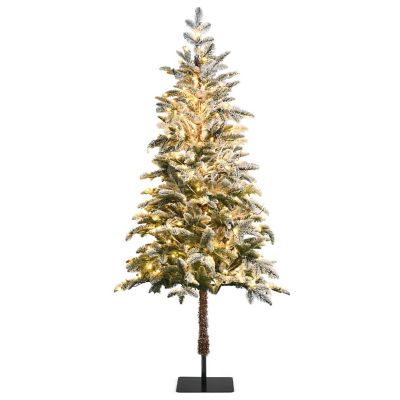 6ft Pre-Lit Artificial Hinged Pencil Christmas Tree Snow-Flocked w/ Metal Stand Image 1