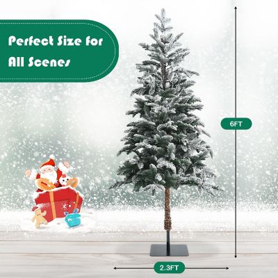 6ft Pre-Lit Artificial Hinged Pencil Christmas Tree Snow-Flocked w/ Metal Stand Image 3