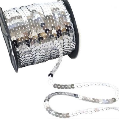 6mm x 100 Yards Silver Flat Metallic Cord Strung Sequin Trim Image 1