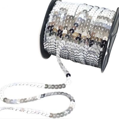 6mm x 100 Yards Silver Flat Metallic Cord Strung Sequin Trim Image 1