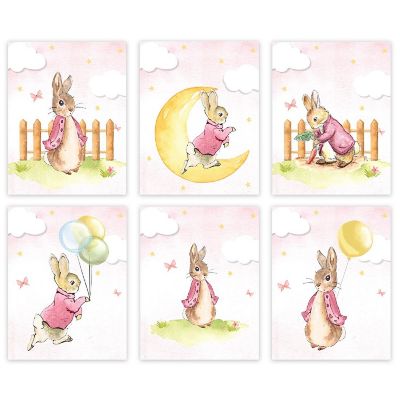 6Pc Peter Rabbit Watercolor Pink Graphic Image 1