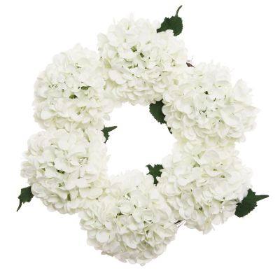 6pcs White 18" Hydrangea Wreaths - Elegant Christmas Decor Image 1