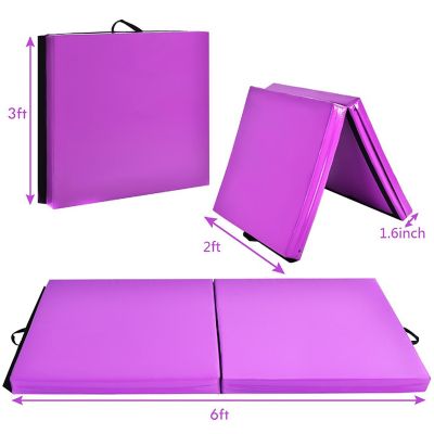 6'x2' x 1.6"Gymnastics Yoga Mat Thick Two Folding Panel Purple Portable Image 3