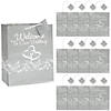 7-1/2" x 9" Medium Silver Two Hearts Welcome To Our Wedding Paper Gift Bags - 12 Pc. Image 1
