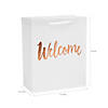 7 1/2" x 9" Medium Welcome White Paper Gift Bags with Rose Gold Foil - 12 Pc. Image 1
