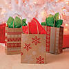 7 1/4" x 9" Medium Red & White Nordic Print Kraft Paper Gift Bags - 12 Pc. Image 2