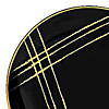 7.5" Black with Gold Brushstroke Round Disposable Plastic Appetizer/Salad Plates (70 Plates) Image 1
