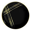 7.5" Black with Gold Brushstroke Round Disposable Plastic Appetizer/Salad Plates (70 Plates) Image 1