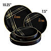 7.5" Black with Gold Brushstroke Round Disposable Plastic Appetizer/Salad Plates (70 Plates) Image 3