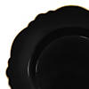 7.5" Black with Gold Rim Round Blossom Disposable Plastic Appetizer/Salad Plates (120 Plates) Image 1