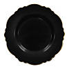 7.5" Black with Gold Rim Round Blossom Disposable Plastic Appetizer/Salad Plates (120 Plates) Image 1