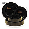 7.5" Black with Gold Rim Round Blossom Disposable Plastic Appetizer/Salad Plates (120 Plates) Image 3