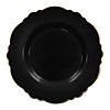 7.5" Black with Gold Rim Round Blossom Disposable Plastic Appetizer/Salad Plates (90 Plates) Image 1