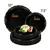 7.5" Black with Gold Vintage Rim Round Disposable Plastic Appetizer/Salad Plates (90 Plates) Image 3