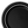 7.5" Black with Silver Edge Rim Plastic Appetizer/Salad Plates (100 Plates) Image 1