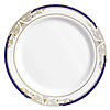 7.5" White with Blue and Gold Harmony Rim Plastic Appetizer/Salad Plates (90 Plates) Image 1