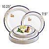 7.5" White with Blue and Gold Harmony Rim Plastic Appetizer/Salad Plates (90 Plates) Image 3