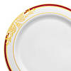 7.5" White with Burgundy and Gold Harmony Rim Plastic Appetizer/Salad Plates (90 Plates) Image 1