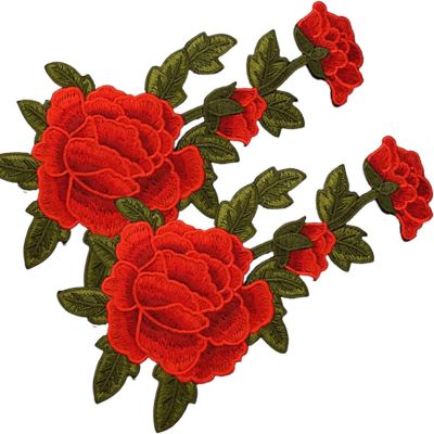7.75" x 4.5" Red Rose Embroidered Patch 12 Pack Image 1