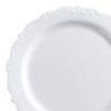 7" Bulk 120 Ct. Vintage White Scalloped Plastic Dessert Plates Image 1