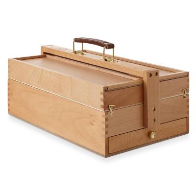 7 Elements Large Multi-Function Wood Artist Tool and Brush Portable Storage Box Organizer Image 1