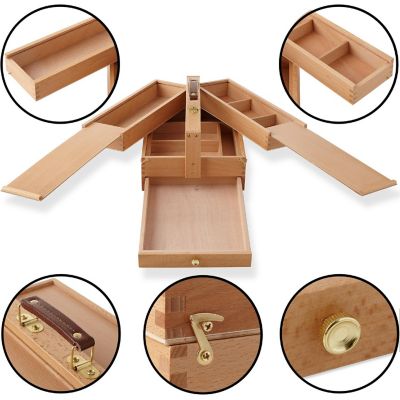 7 Elements Large Multi-Function Wood Artist Tool and Brush Portable Storage Box Organizer Image 2