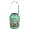 7" Green Integrated Floral Pattern Outdoor Solar Lantern with Handle Image 1