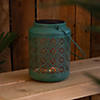 7" Green Integrated Floral Pattern Outdoor Solar Lantern with Handle Image 1