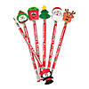 7" Merry Christmas Wood Pencils with Holiday Character Eraser Toppers - 12 Pc. Image 1