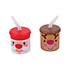 7 oz. Kids Cheery Christmas Character Reusable BPA-Free Plastic Cups with Lids & Straws - 12 Ct. Image 1