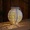 7" White Integrated Floral Pattern Outdoor Solar Lantern with Handle Image 1