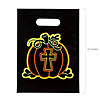 7" x 9 1/2" Bulk 50 Pc. Neon Christian Pumpkin Plastic Goody Bags Image 1