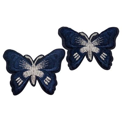72 Pack 3" x 2.25" Navy Blue Silver Embroidery Iron On Butterfly Patch Image 1