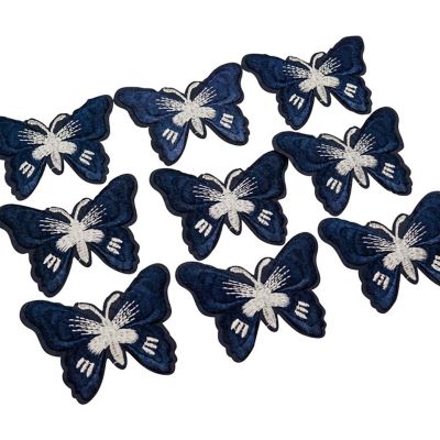 72 Pack 3" x 2.25" Navy Blue Silver Embroidery Iron On Butterfly Patch Image 1