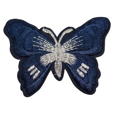72 Pack 3" x 2.25" Navy Blue Silver Embroidery Iron On Butterfly Patch Image 2