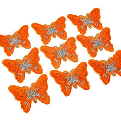 72 Pack 3" x 2.25" Orange Silver Embroidery Iron On Butterfly Patch Image 1