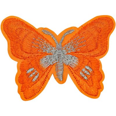 72 Pack 3" x 2.25" Orange Silver Embroidery Iron On Butterfly Patch Image 2