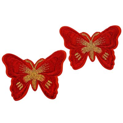 72 Pack 3" x 2.25" Red Gold Embroidery Iron On Butterfly Patch Image 1