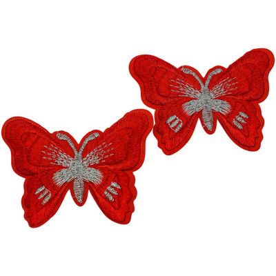 72 Pack 3" x 2.25" Red Silver Embroidery Iron On Butterfly Patch Image 1