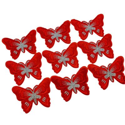 72 Pack 3" x 2.25" Red Silver Embroidery Iron On Butterfly Patch Image 1