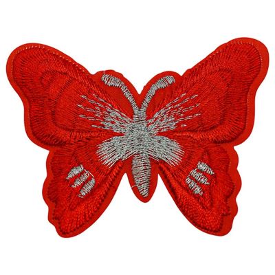 72 Pack 3" x 2.25" Red Silver Embroidery Iron On Butterfly Patch Image 2