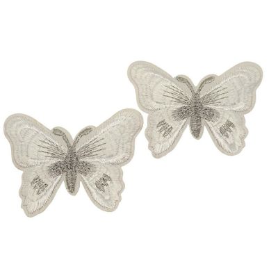 72 Pack 3" x 2.25" White Silver Embroidery Iron On Butterfly Patch Image 1