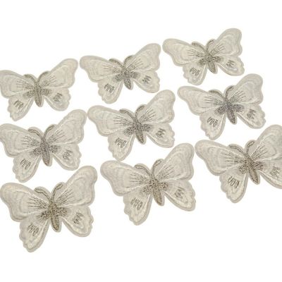 72 Pack 3" x 2.25" White Silver Embroidery Iron On Butterfly Patch Image 1