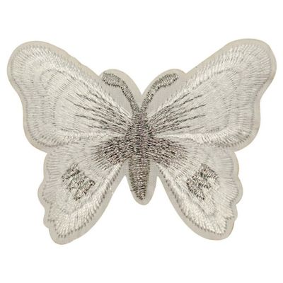 72 Pack 3" x 2.25" White Silver Embroidery Iron On Butterfly Patch Image 2