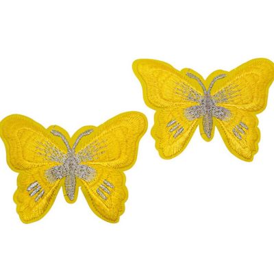 72 Pack 3" x 2.25" Yellow Silver Embroidery Iron On Butterfly Patch Image 1